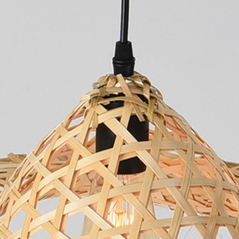 Contemporary Boho Hat Shape Bamboo Weaving Lampshade Iron 1 - Light Pendant Light for Dining Room BulbSquare