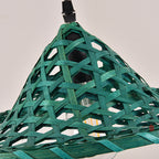 Contemporary Boho Hat Shape Bamboo Weaving Lampshade Iron 1 - Light Pendant Light for Dining Room BulbSquare