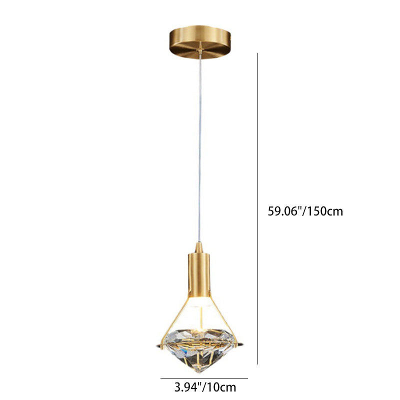 Modern Luxury Dome Diamond Full Copper Crystal 1 - Light Pendant Light For Dining Room