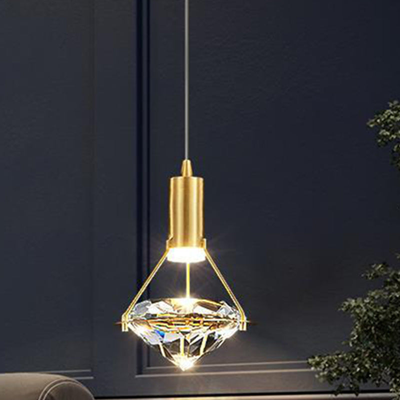 Modern Luxury Dome Diamond Full Copper Crystal 1 - Light Pendant Light For Dining Room