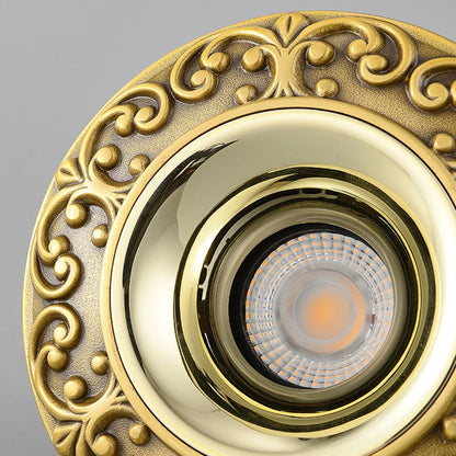 Traditional Chinese Round Brass Aluminum Spotlight LED Flush Mount Ceiling Light For Hallways