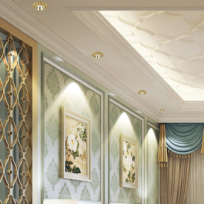 Traditional Chinese Round Brass Aluminum Spotlight LED Flush Mount Ceiling Light For Hallways