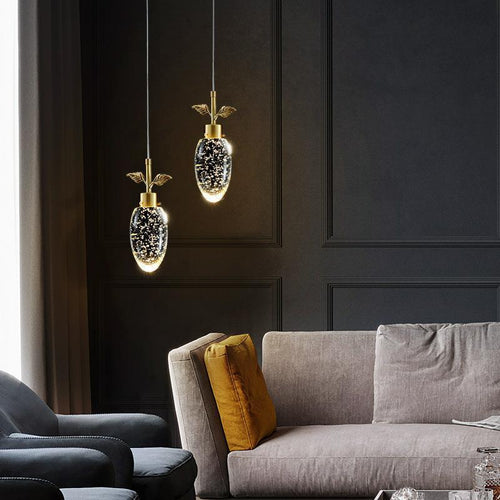 Modern Luxury Dome Water Drop Leaves Full Copper Crystal LED Pendant Light For Living Room