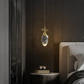 Modern Luxury Dome Water Drop Leaves Full Copper Crystal LED Pendant Light For Living Room