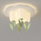 Contemporary Creative Cream Tulips Roto-molding Lampshade Iron LED Semi-Flush Mount Ceiling Light For Bedroom