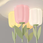 Contemporary Creative Cream Tulips Roto-molding Lampshade Iron LED Semi-Flush Mount Ceiling Light For Bedroom