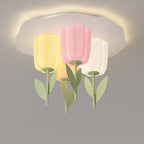 Contemporary Creative Cream Tulips Roto-molding Lampshade Iron LED Semi-Flush Mount Ceiling Light For Bedroom