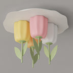 Contemporary Creative Cream Tulips Roto-molding Lampshade Iron LED Semi-Flush Mount Ceiling Light For Bedroom