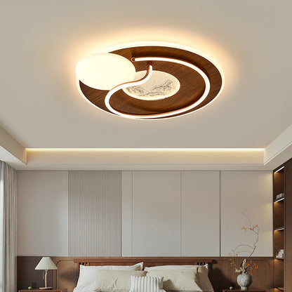 Contemporary Retro Round Rectangle Oval Stitching Roto-molding Iron Aluminum Lampshade LED Flush Mount Ceiling Light For Bedroom