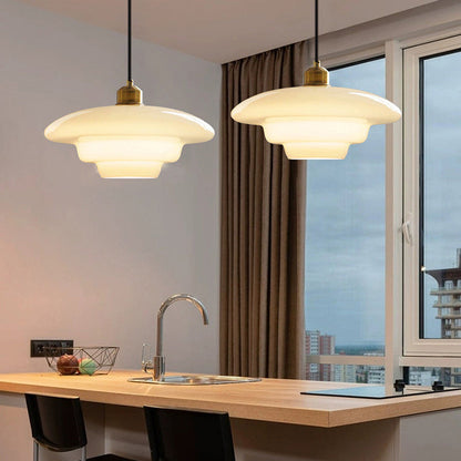 Contemporary Scandinavian Dome Disc Half Glass Lampshade Hardware 1 - Light Pendant Light For Dining Room