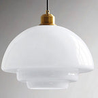 Contemporary Scandinavian Dome Disc Half Glass Lampshade Hardware 1 - Light Pendant Light For Dining Room