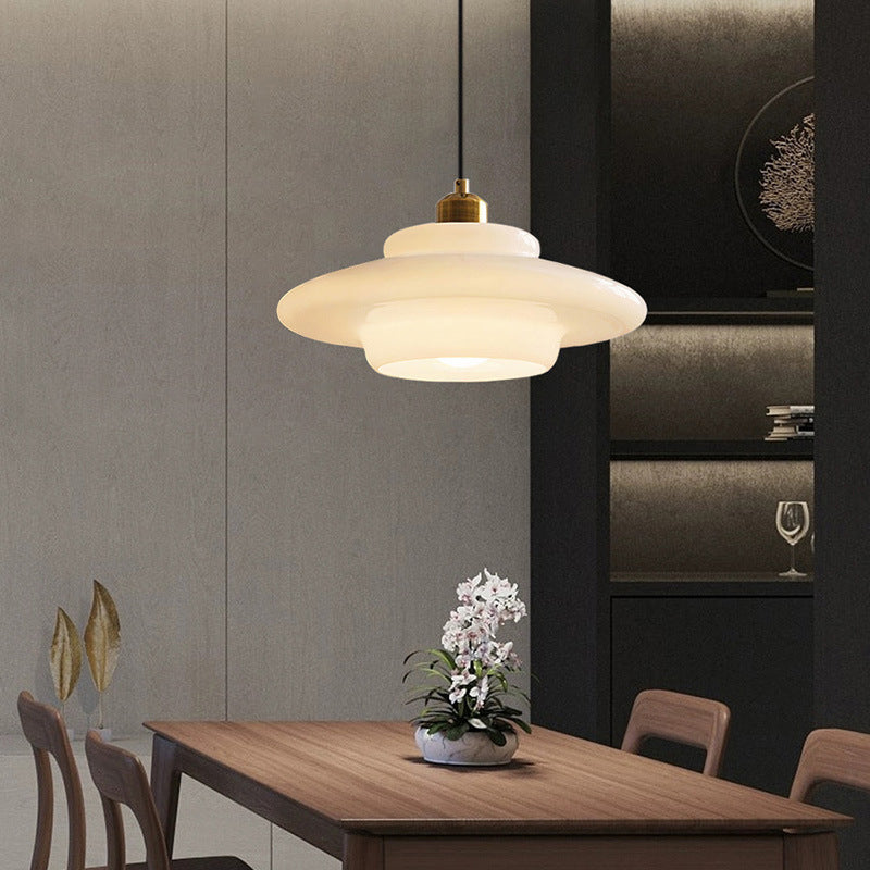 Contemporary Scandinavian Dome Disc Half Glass Lampshade Hardware 1 - Light Pendant Light For Dining Room