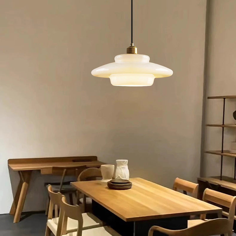 Contemporary Scandinavian Dome Disc Half Glass Lampshade Hardware 1 - Light Pendant Light For Dining Room
