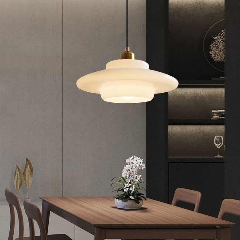 Contemporary Scandinavian Dome Disc Half Glass Lampshade Hardware 1 - Light Pendant Light For Dining Room