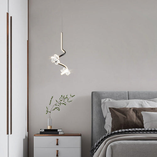 Contemporary Creative Dome Curve Stitching Flowers Iron Aluminum Silicone LED Pendant Light For Bedroom