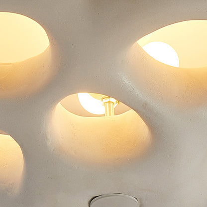Contemporary Scandinavian Irregular Shape Holes Full Polystyrene Lampshade 3 - Light Flush Mount Ceiling Light For Living Room