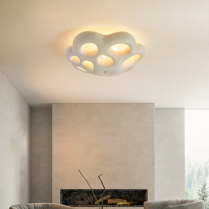 Contemporary Scandinavian Irregular Shape Holes Full Polystyrene Lampshade 3 - Light Flush Mount Ceiling Light For Living Room
