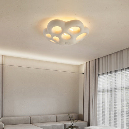 Contemporary Scandinavian Irregular Shape Holes Full Polystyrene Lampshade 3 - Light Flush Mount Ceiling Light For Living Room