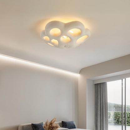 Contemporary Scandinavian Irregular Shape Holes Full Polystyrene Lampshade 3 - Light Flush Mount Ceiling Light For Living Room
