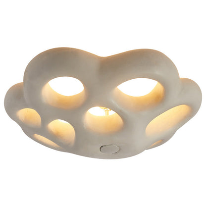Contemporary Scandinavian Irregular Shape Holes Full Polystyrene Lampshade 3 - Light Flush Mount Ceiling Light For Living Room