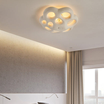 Contemporary Scandinavian Irregular Shape Holes Full Polystyrene Lampshade 3 - Light Flush Mount Ceiling Light For Living Room
