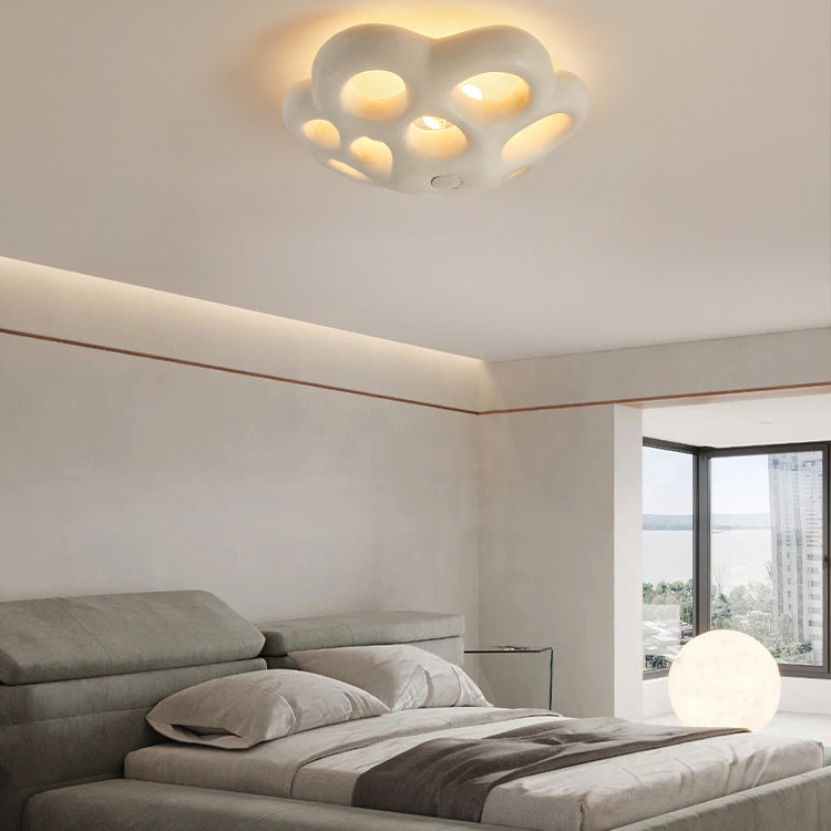 Contemporary Scandinavian Irregular Shape Holes Full Polystyrene Lampshade 3 - Light Flush Mount Ceiling Light For Living Room