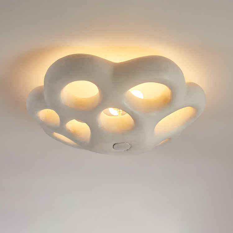 Contemporary Scandinavian Irregular Shape Holes Full Polystyrene Lampshade 3 - Light Flush Mount Ceiling Light For Living Room