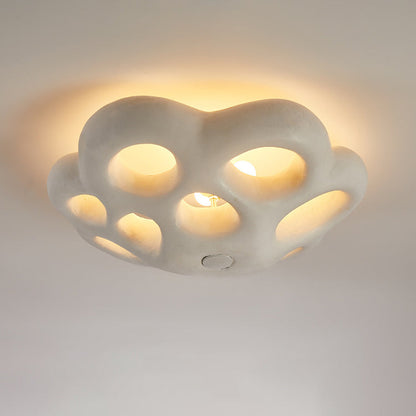 Contemporary Scandinavian Irregular Shape Holes Full Polystyrene Lampshade 3 - Light Flush Mount Ceiling Light For Living Room