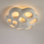 Contemporary Scandinavian Irregular Shape Holes Full Polystyrene Lampshade 3 - Light Flush Mount Ceiling Light For Living Room