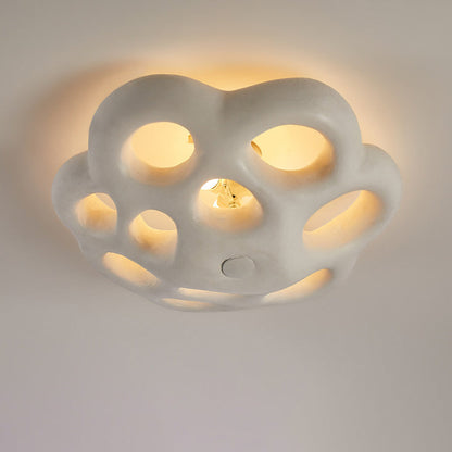 Contemporary Scandinavian Irregular Shape Holes Full Polystyrene Lampshade 3 - Light Flush Mount Ceiling Light For Living Room