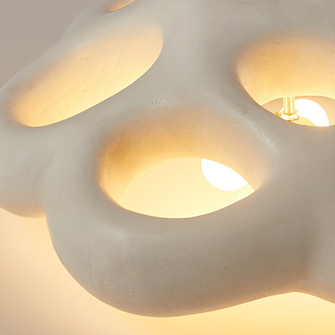 Contemporary Scandinavian Irregular Shape Holes Full Polystyrene Lampshade 3 - Light Flush Mount Ceiling Light For Living Room