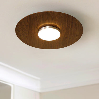 Contemporary Retro Round Disc Iron Acrylic Lampshade LED Flush Mount Ceiling Light For Bedroom