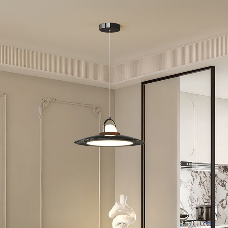 Contemporary Scandinavian Dome UFO Shape Iron PE Lampshade LED Pendant Light For Dining Room