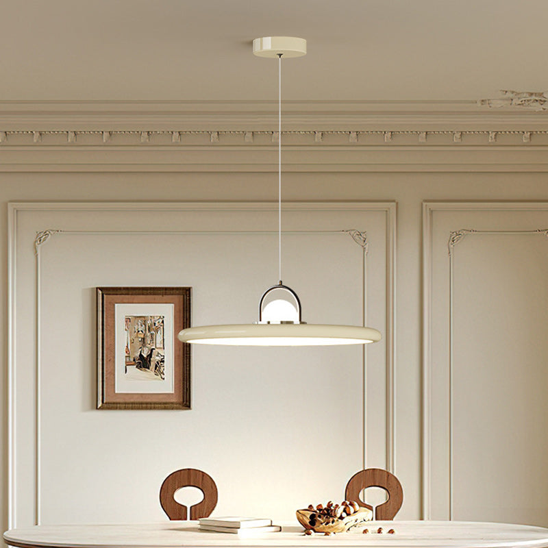 Contemporary Scandinavian Dome Round Disc Iron PE Lampshade LED Pendant Light For Dining Room