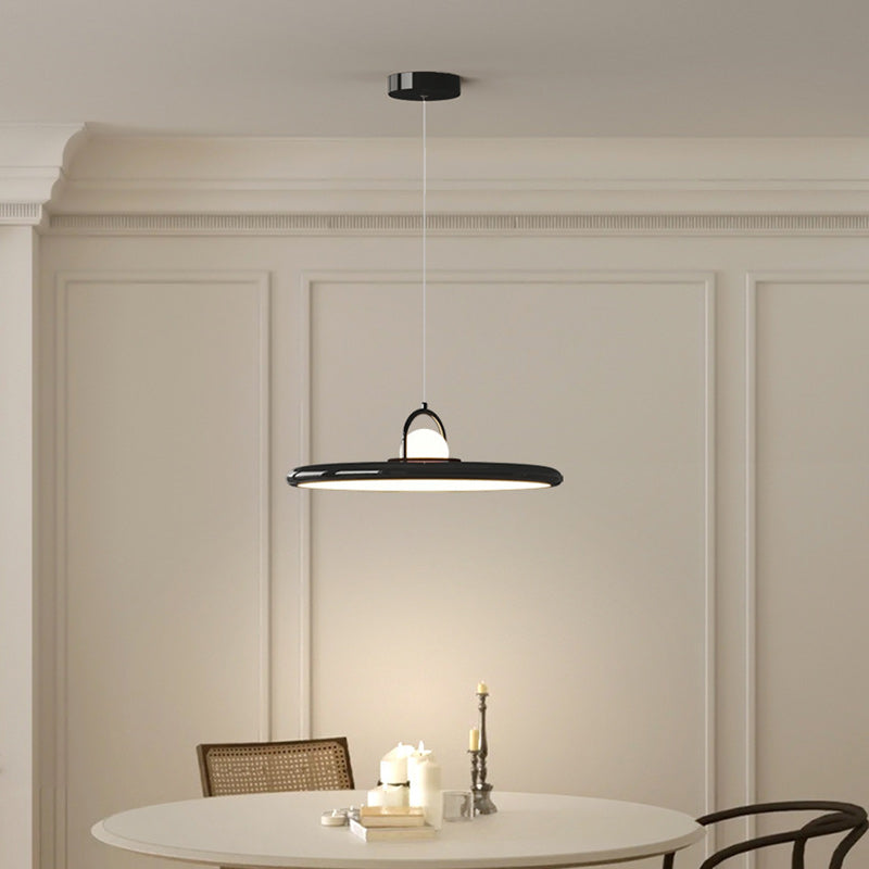 Contemporary Scandinavian Dome Round Disc Iron PE Lampshade LED Pendant Light For Dining Room
