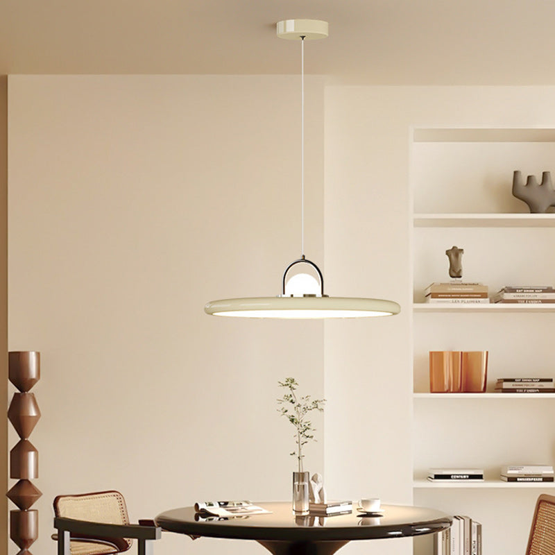 Contemporary Scandinavian Dome Round Disc Iron PE Lampshade LED Pendant Light For Dining Room