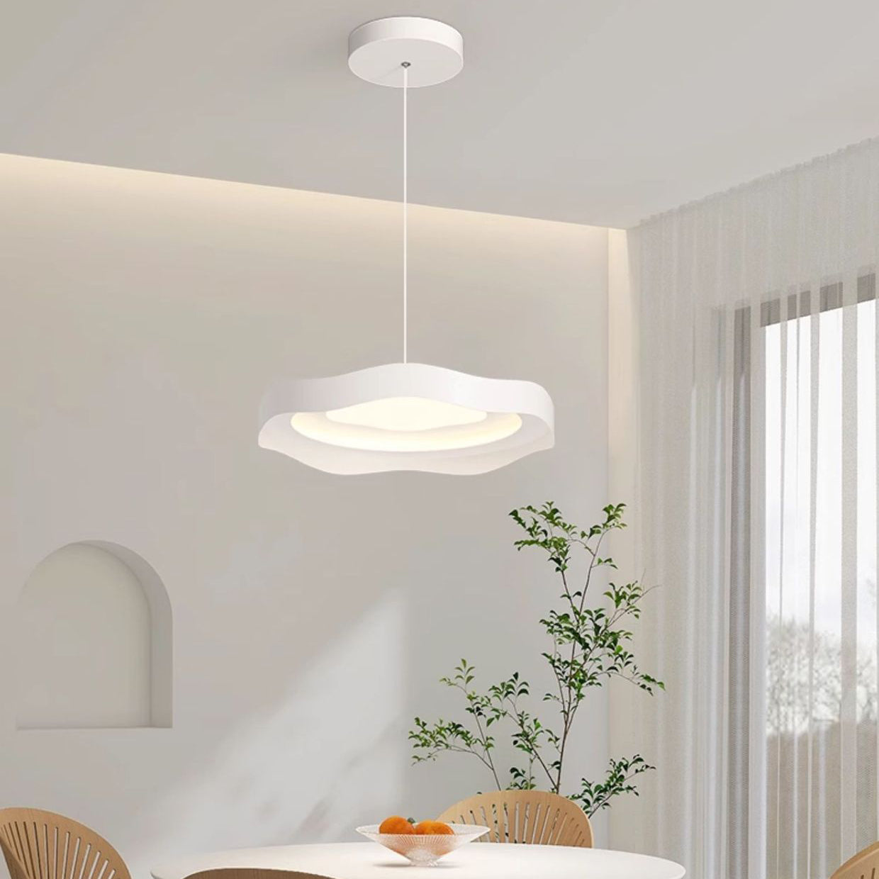 Modern Minimalist Dome Wave Round Iron Aluminum Lampshade LED Pendant Light For Dining Room