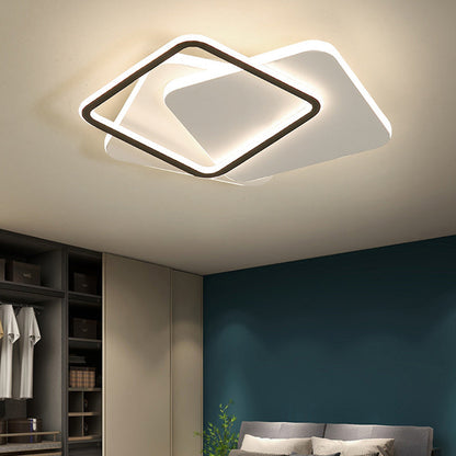 Contemporary Simplicity Stitching Round Square Hardware PMMA Lampshade LED Flush Mount Ceiling Light For Bedroom