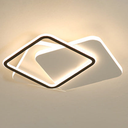 Contemporary Simplicity Stitching Round Square Hardware PMMA Lampshade LED Flush Mount Ceiling Light For Bedroom