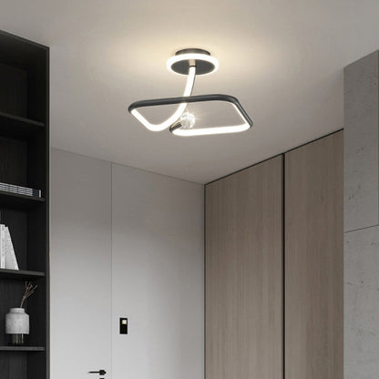Modern Simplicity Geometric Curve Aluminum Acrylic Lampshade Iron LED Semi-Flush Mount Ceiling Light For Hallways