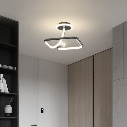 Modern Simplicity Geometric Curve Aluminum Acrylic Lampshade Iron LED Semi-Flush Mount Ceiling Light For Hallways