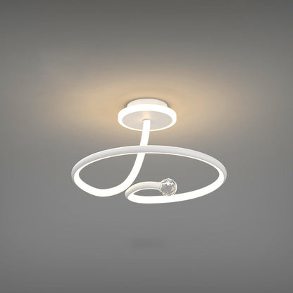 Modern Simplicity Geometric Curve Aluminum Acrylic Lampshade Iron LED Semi-Flush Mount Ceiling Light For Hallways