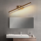 Traditional Japanese Long Cylindrical Straight Line Rotatable Walnut Copper LED Vanity Light Mirror Front Wall Sconce Lamp For Bathroom
