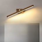 Traditional Japanese Long Cylindrical Straight Line Rotatable Walnut Copper LED Vanity Light Mirror Front Wall Sconce Lamp For Bathroom