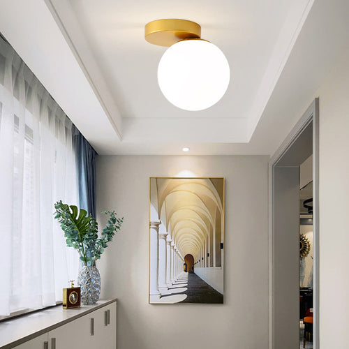 Modern Simplicity Dome Orb Glass Lampshade Iron 1 - Light Semi-Flush Mount Ceiling Light For Hallways