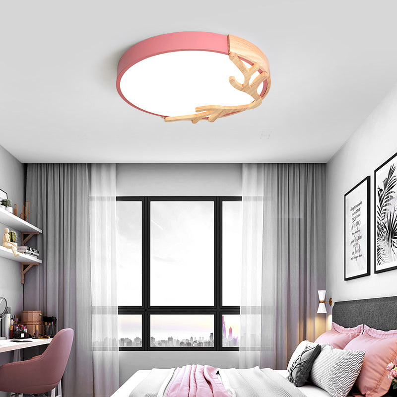 Contemporary Nordic Round Deer Iron Acrylic Lampshade LED Flush Mount Ceiling Light For Bedroom Lumendat