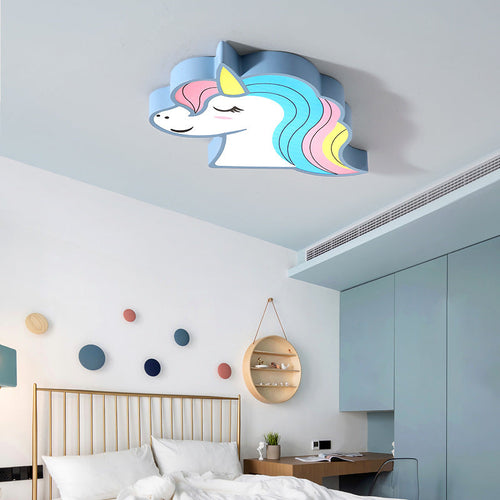 Contemporary Creative Horse Acrylic Iron Lampshade LED Flush Mount Ceiling Light For Bedroom