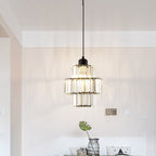 Contemporary Simplicity Dome Columnar Glass Lampshade Iron Resin 1 - Light Pendant Light For Dining Room