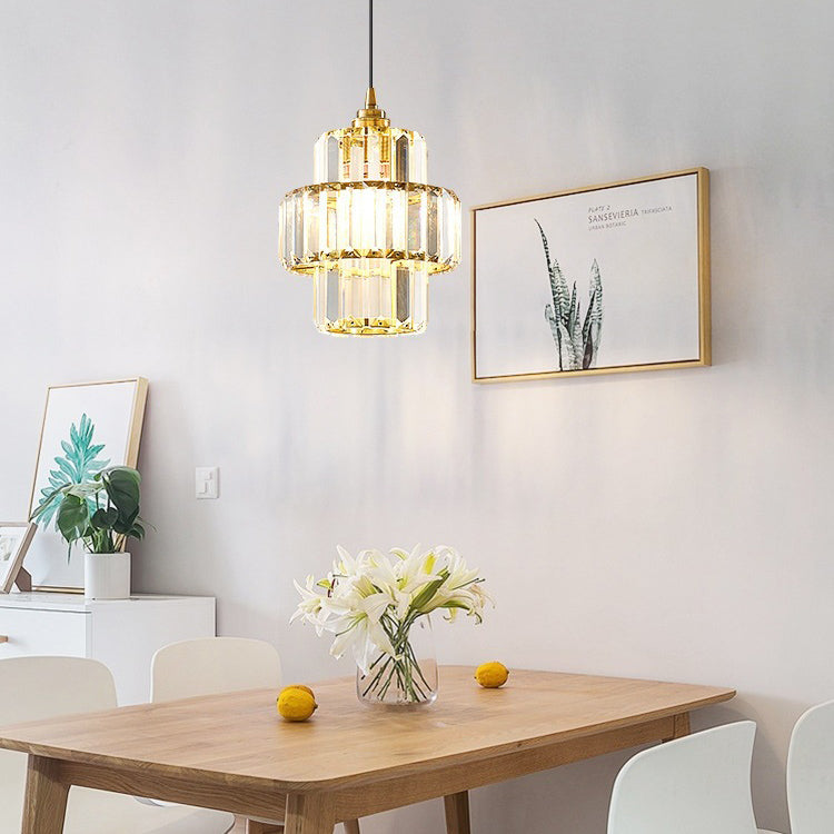 Contemporary Simplicity Dome Columnar Glass Lampshade Iron Resin 1 - Light Pendant Light For Dining Room
