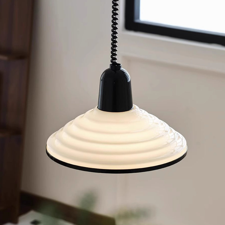 Contemporary Scandinavian Conical Bowl Shape Glass Lampshade Iron 1 - Light Pendant Light For Dining Room